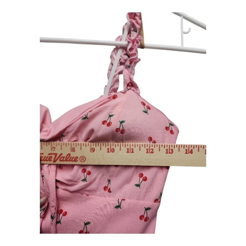 AU.W Cherry Print Sundress Size M Pink Cottagecore Coquette Mini Dress - Picture 7 of 9